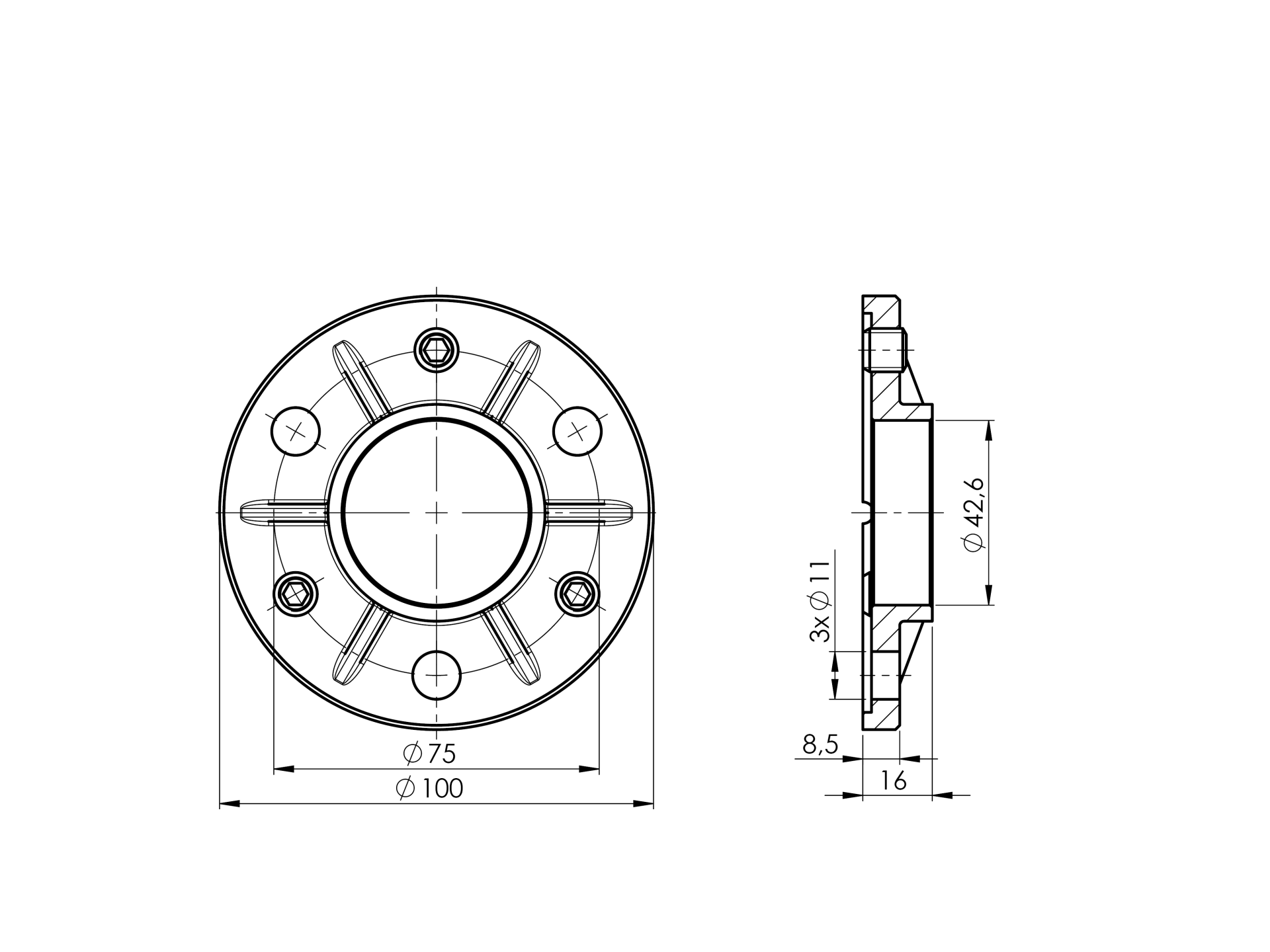 Bodenflansch stellbar Edelstahl V2A fuer Rohr Ø 42-4 mm geschliffen-89-11A0943100X42-A.4
