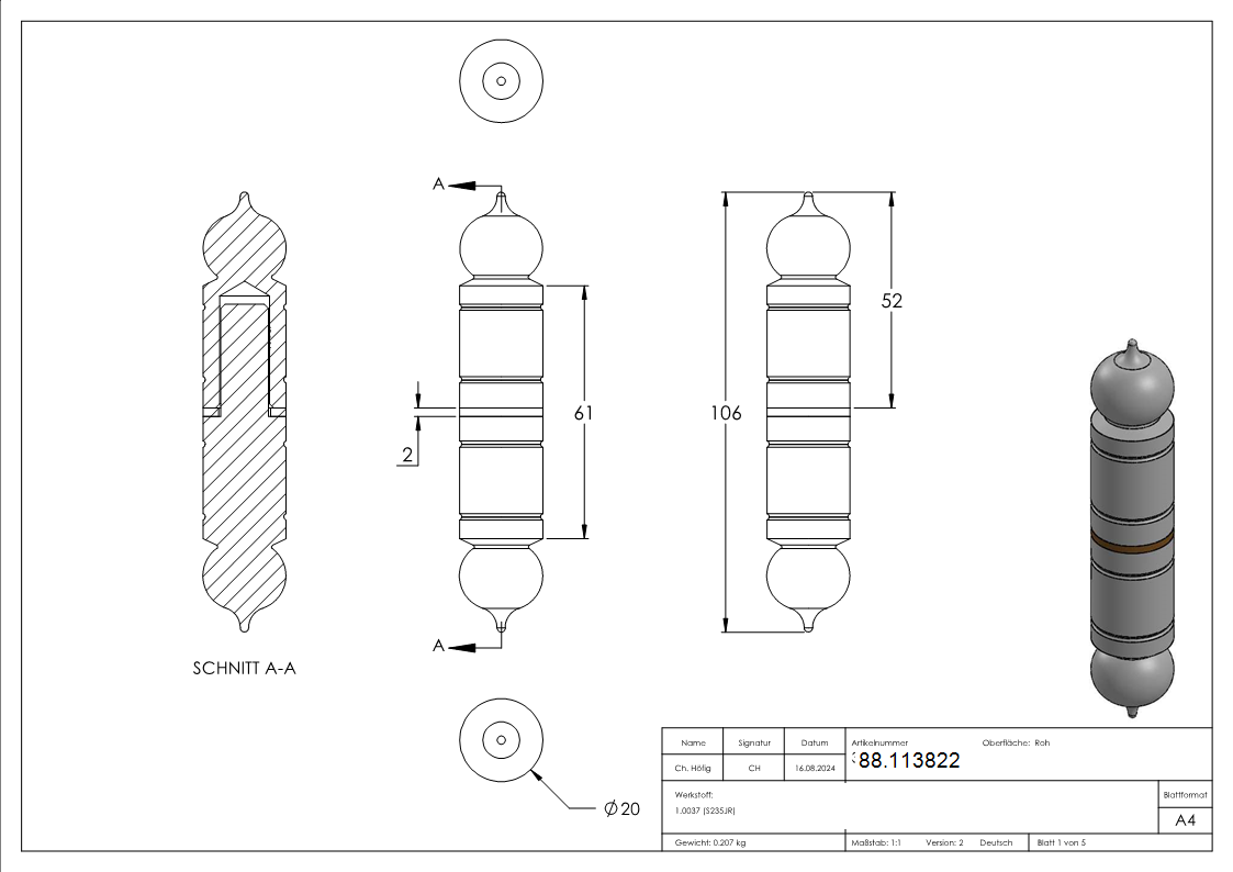 Charnière de portail lisse 20mm mandrin 11mm