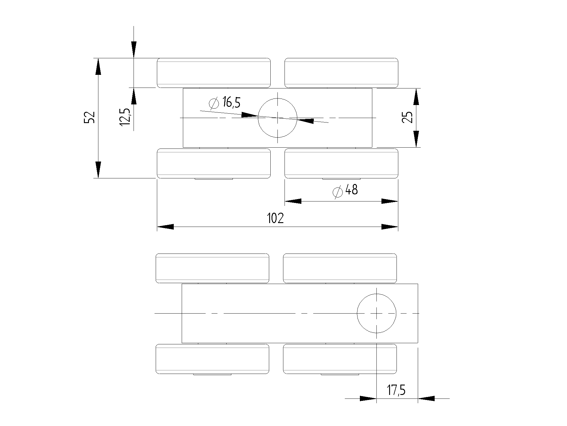 Vierrdriger Rollenapparat Stahl verzinkt fr Laufprofil 70x60 mm bis 400 kg-89-11H0870X60S-A.4