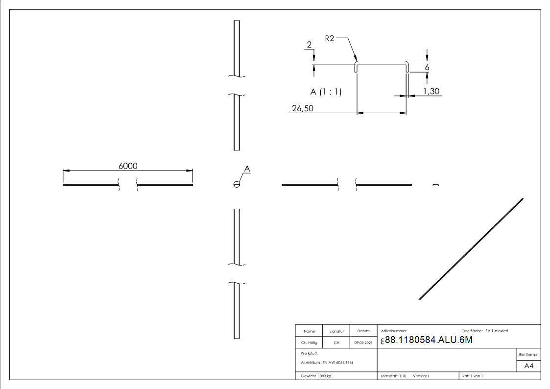 Kantenschutz EXTRA SLIM- fuer Glas 24-00 - 25-52mm- L=6m- Aluminium E4-EV1-88-1180584-ALU.6M