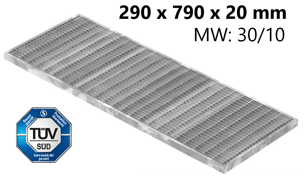 Lichtschachtrost Baunormrost - Masse-  290x790x20 mm 30-10 mm - aus S235JR -St37-2- im Vollbad feuerverzinkt-23-29793120.7