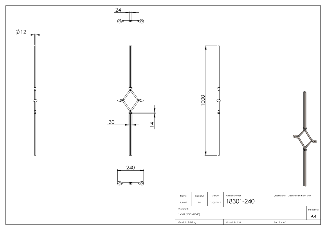 Barre oculaire avec ornement central, V2A