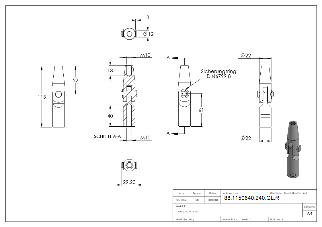 Gelenk zu Vordachsystem fuer Wandhalter-88-1150640-240-GL.R