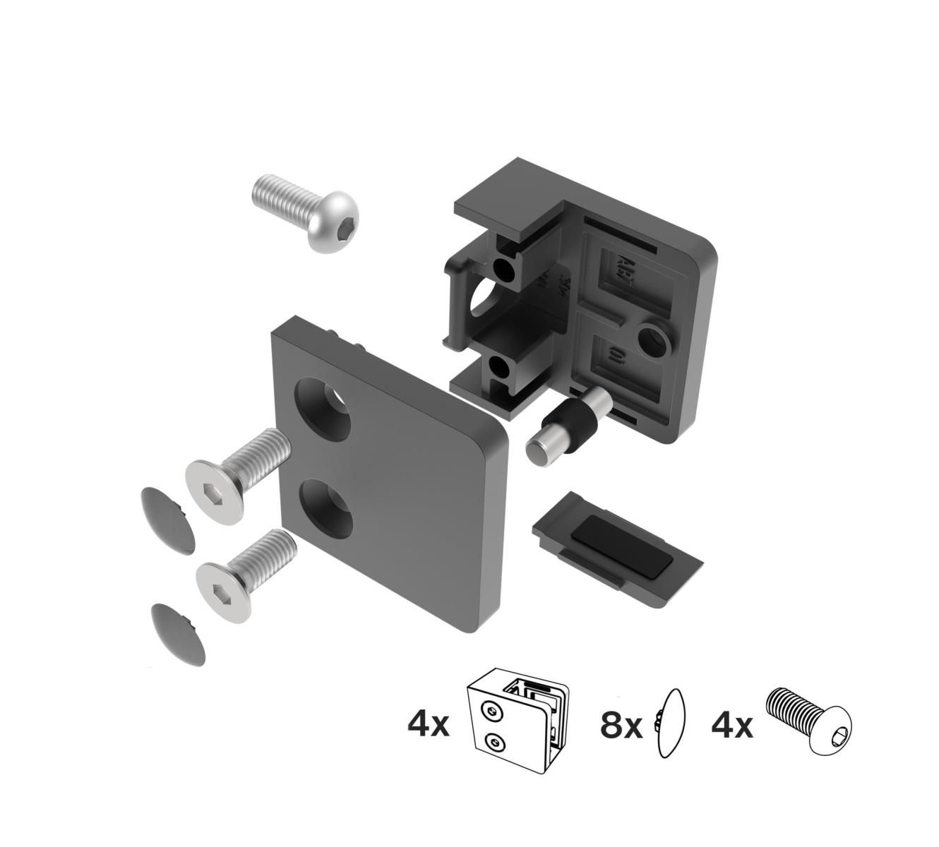 Glasklemme V2A fuer Glasstaerke 1-5-10-76 mm schwarz pulverbeschichtet 4er Set-89-11ABL230P000SET4-A.4
