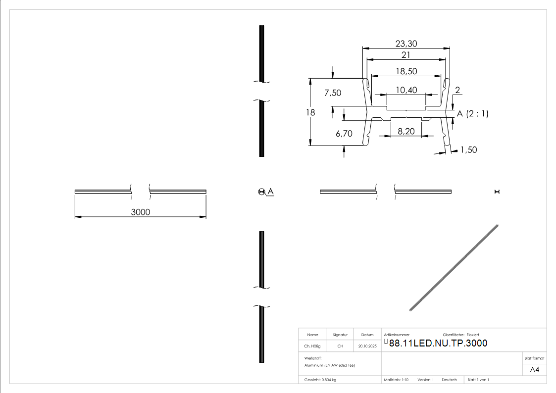 LED Profil Aluminium fuer Ø 42-4 mm Nutrohr 3000 mm wendbar-88-11LED-NU-TP.3000