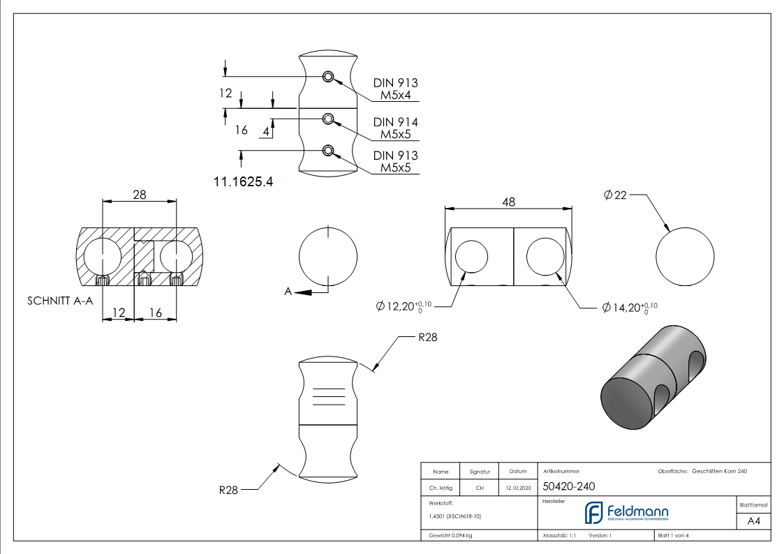 Querstabhalter V2A Edelstahl – Doppel fuer 2 Rundstaebe 12 mm und 14 mm inkl- Schrauben-11-1625.4