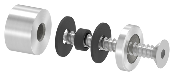 Glaspunkthalter Ø 16 mm- V2A- Anschluss- Flach- inkl- Holzschraube -Schilderhalter-88-1160262.240