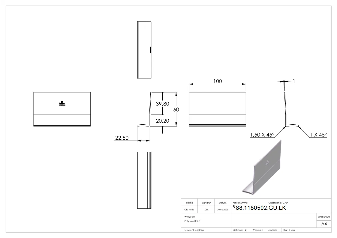 L-Keil zum Einlegen ins Profil- fuer Montage-Set 80502-GU-88-1180502-GU.LK