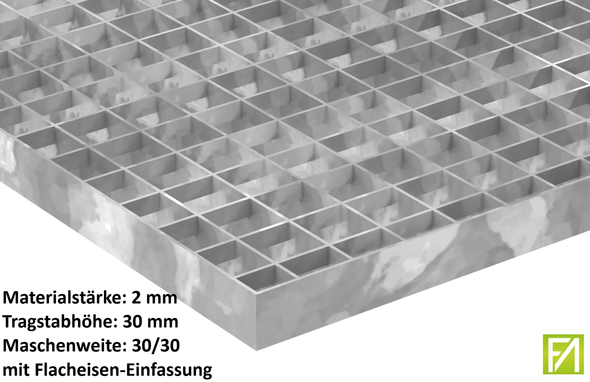 Industrie-Gitterrost - Masse- 800x1000x30 mm; MW 30-30 mm; 30-2 mm - S235JR -St37-2- im Vollbad feuerverzinkt-21-8010030302.7