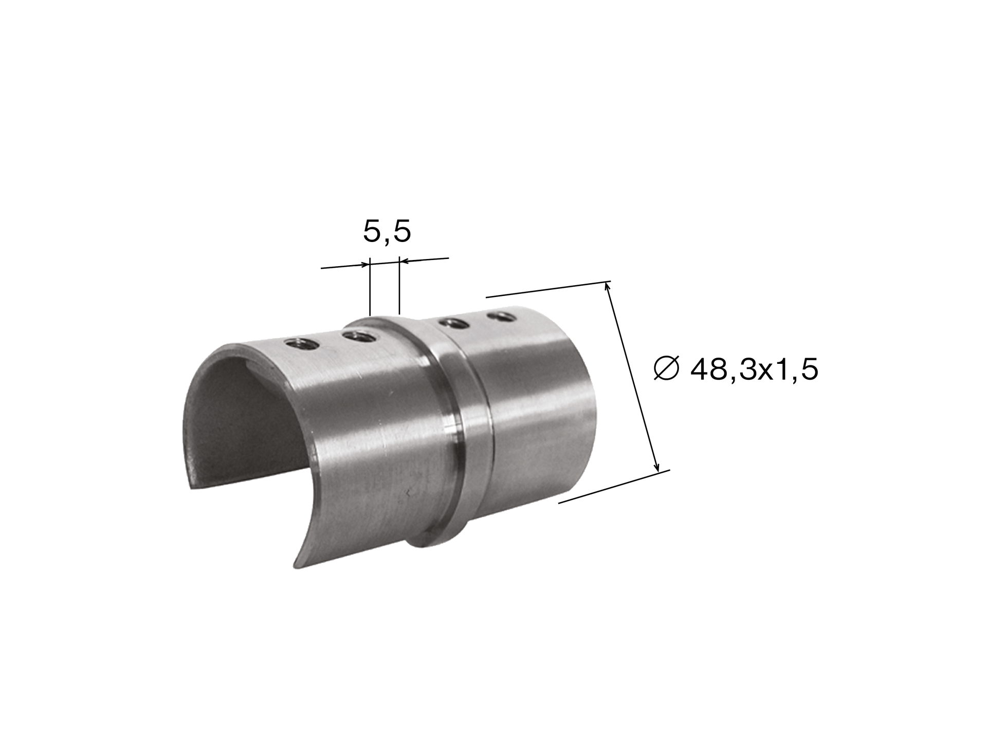 Handlaufverbinder Edelstahl AISI 304 D48-3x1-5 fuer Glas geklebt geschliffen-89-11A6790048-A.4