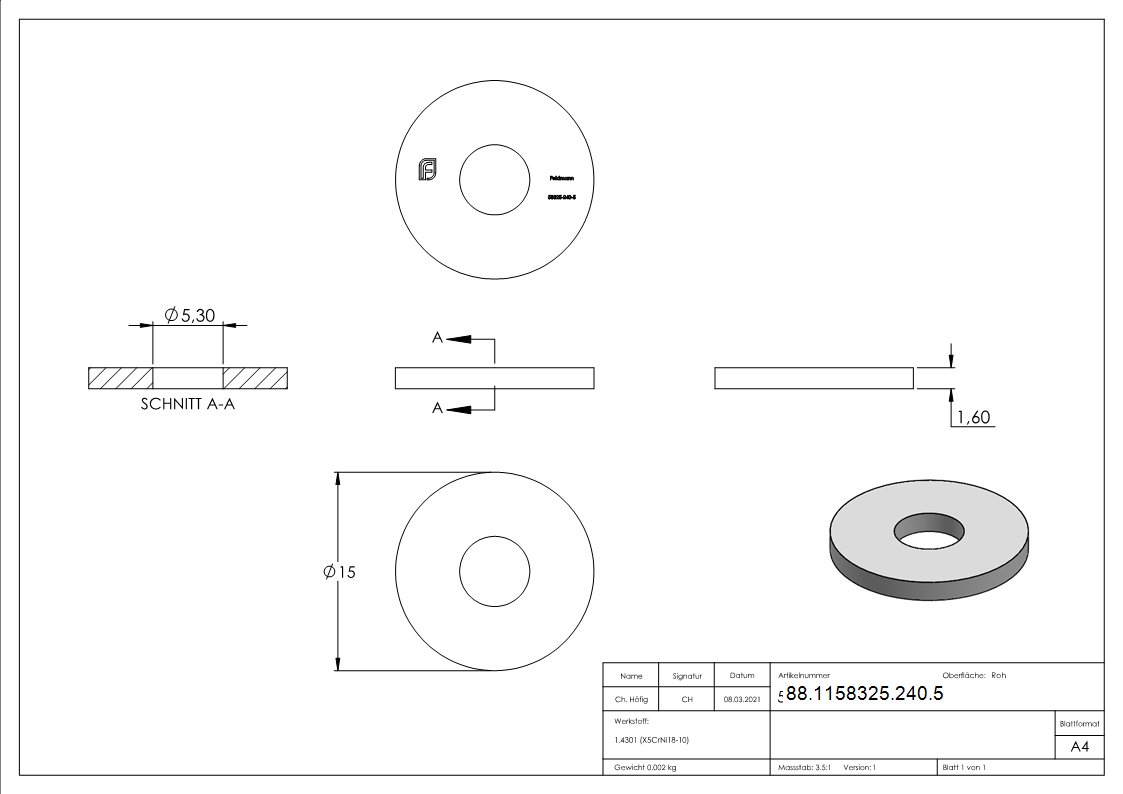 Rondelle large pour vis M5, ISO 7093-1, A2