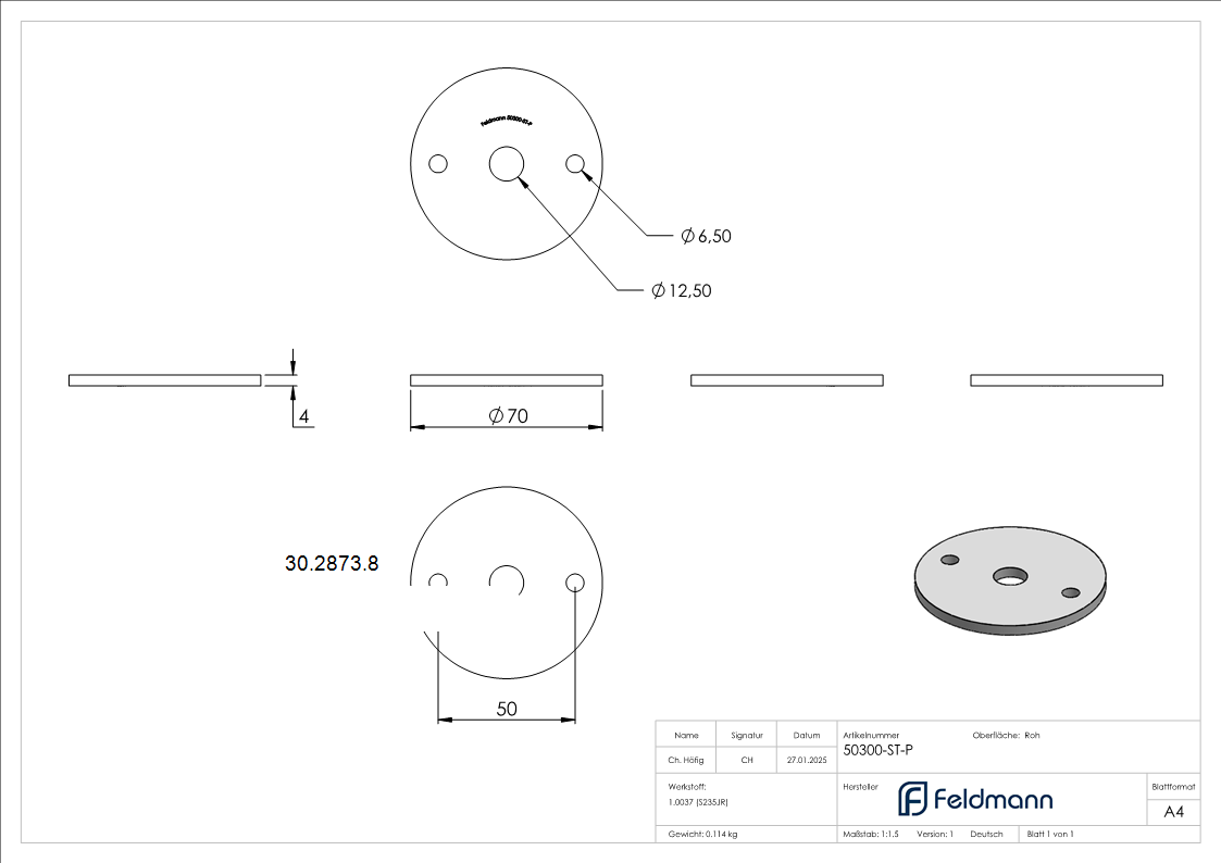 Ankerplatte 70x4 mm 3 Bohrungen -  Stahl roh-30-2873.8