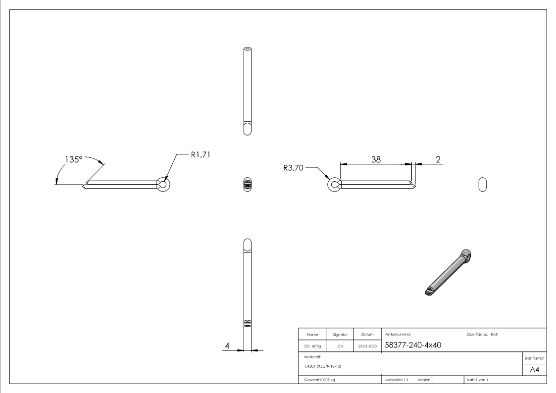 Goupille fendue 4x40mm, D94, A2