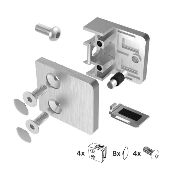 Glasklemme V2A fuer 6-10-76 mm Glas Flachanschluss geschliffen 4er Set-89-11A230P000SET4-A.4