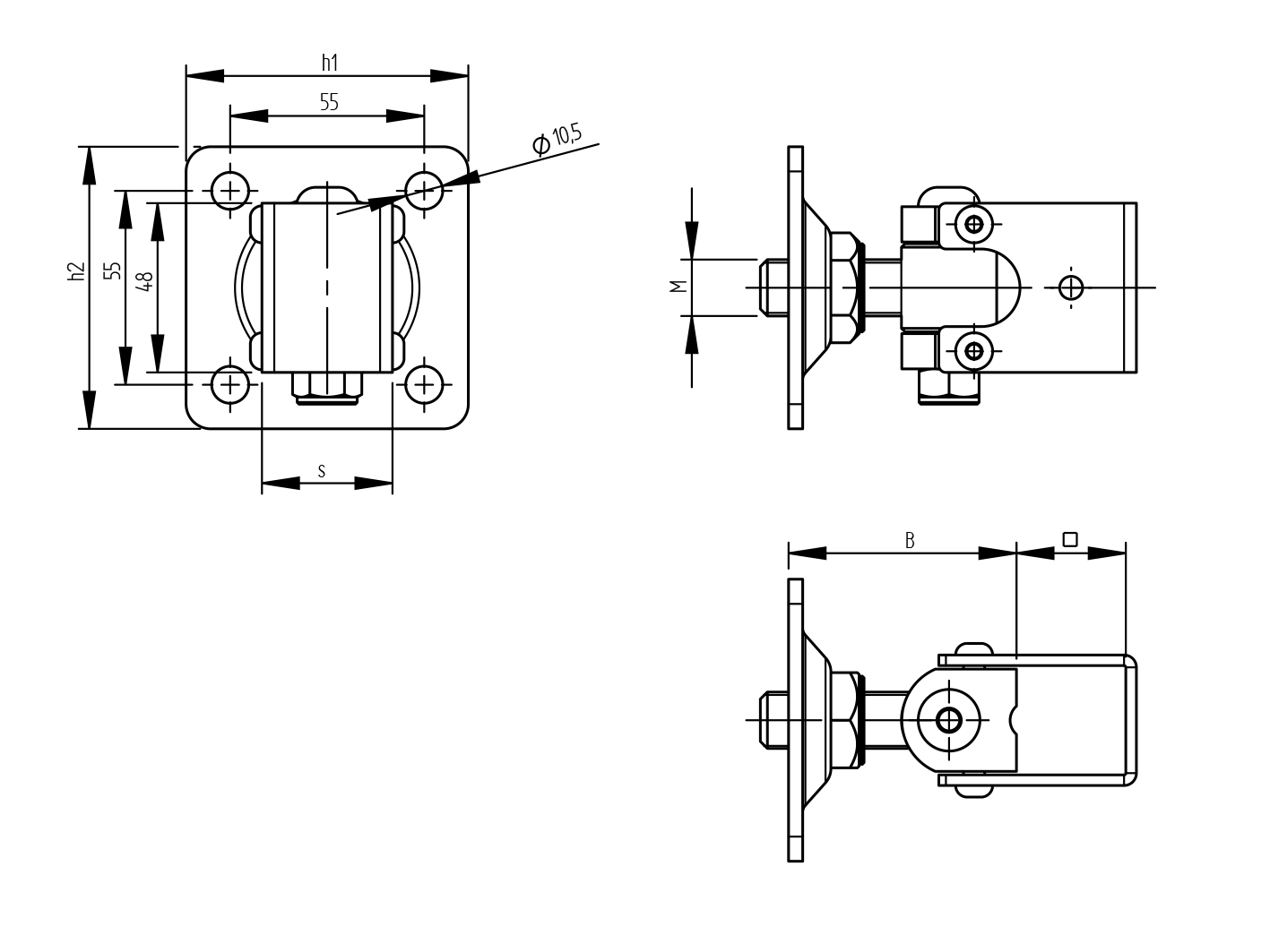 Verstellbares Torband Stahl verzinkt fuer 30x30 mm Platte 80x80 mm M16-89-11D453M1630X30-A.4