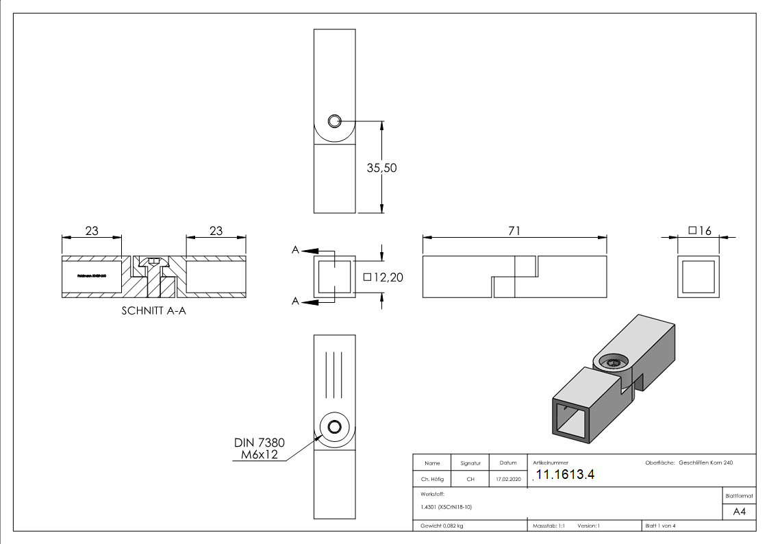 Vierkant Gelenkverbinder V2A fuer 12 x 12 mm 0-95°-11-1613.4