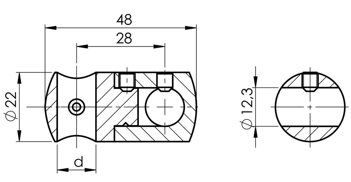Support de traverse double Ø 22 mm | avec alésage : 12.2
