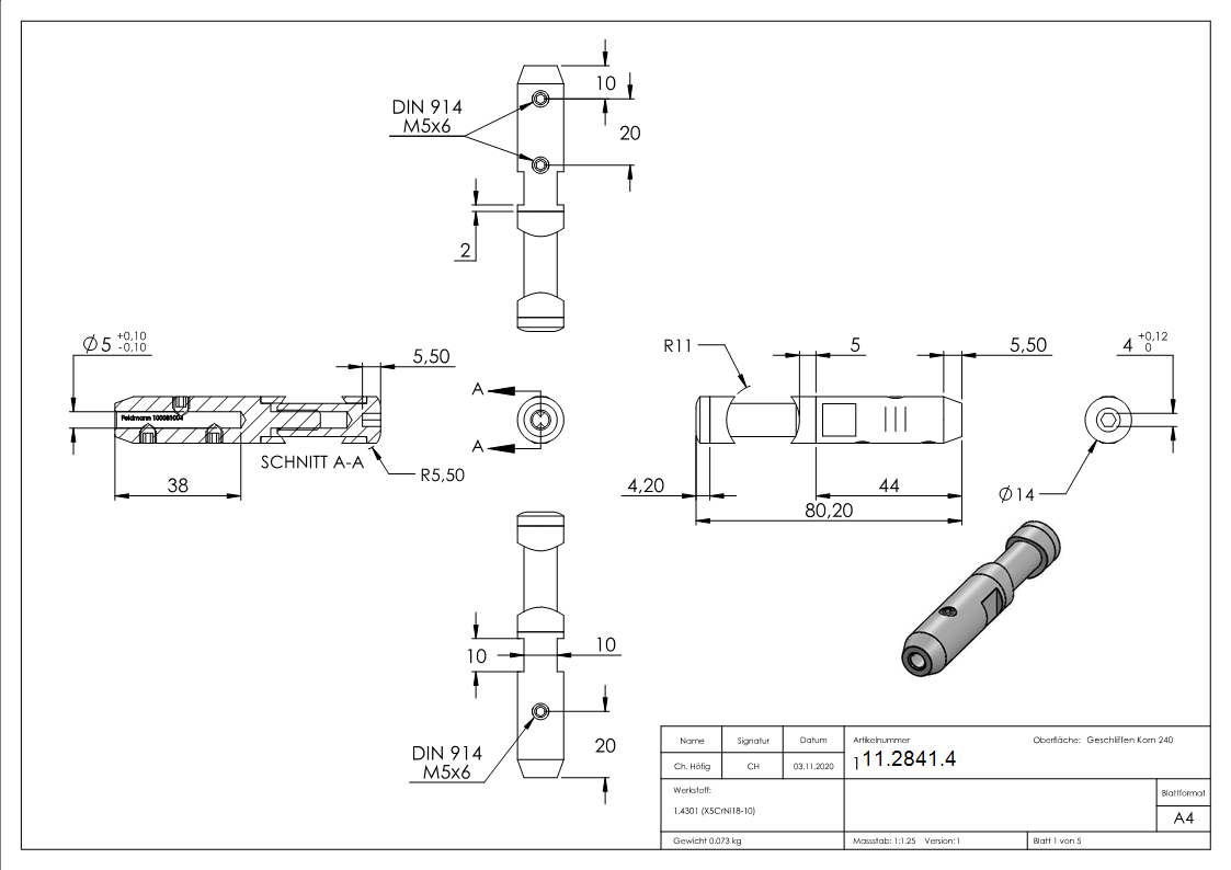 Seilhalter zum Schrauben und Spannen - Fuer Seil Ø 4 mm - V2A-11-2841.4