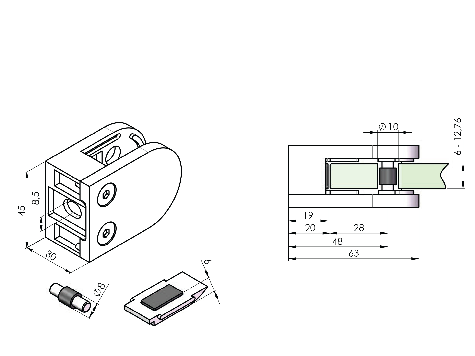 Glasklemme - Masse- 63x45x30 mm - fuer Anschluss- flach - V2A inkl- Bodensicherung-18-2500-A-P.4