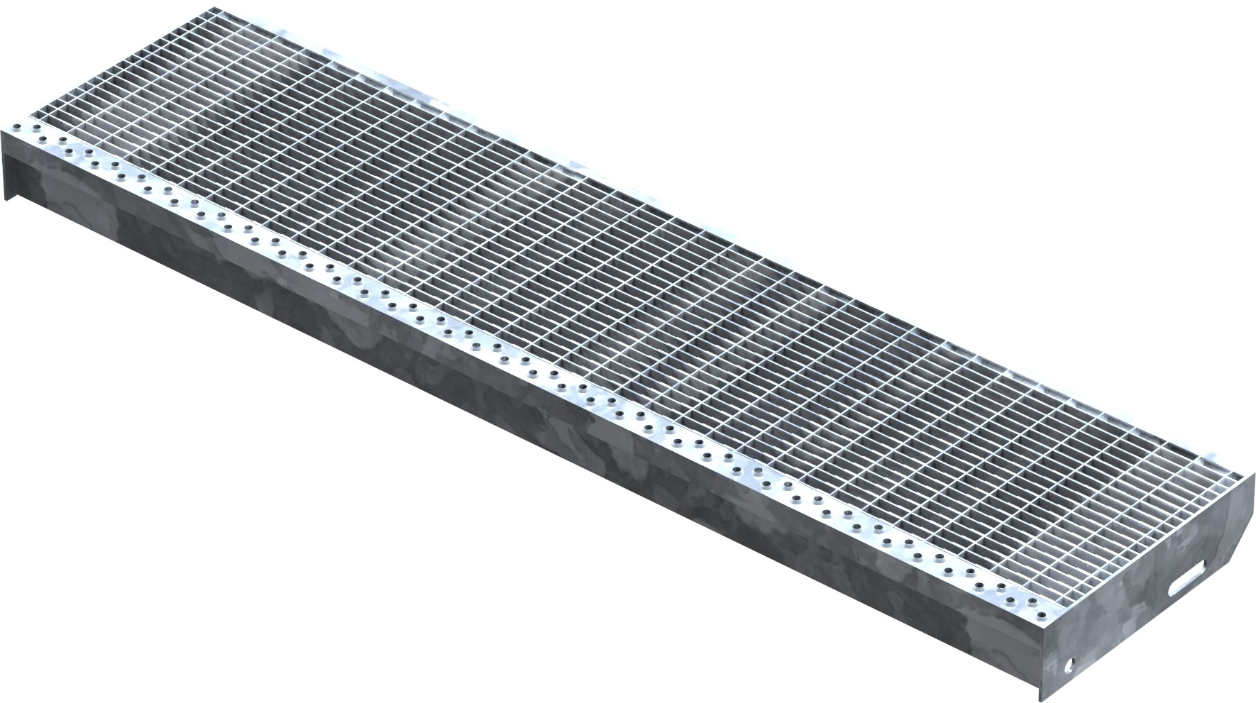 Marche en caillebotis Marche d'escalier | Dimensions : 1100x270 mm 30/10 mm | S235JR (St37-2), galvanisé à chaud en bain complet