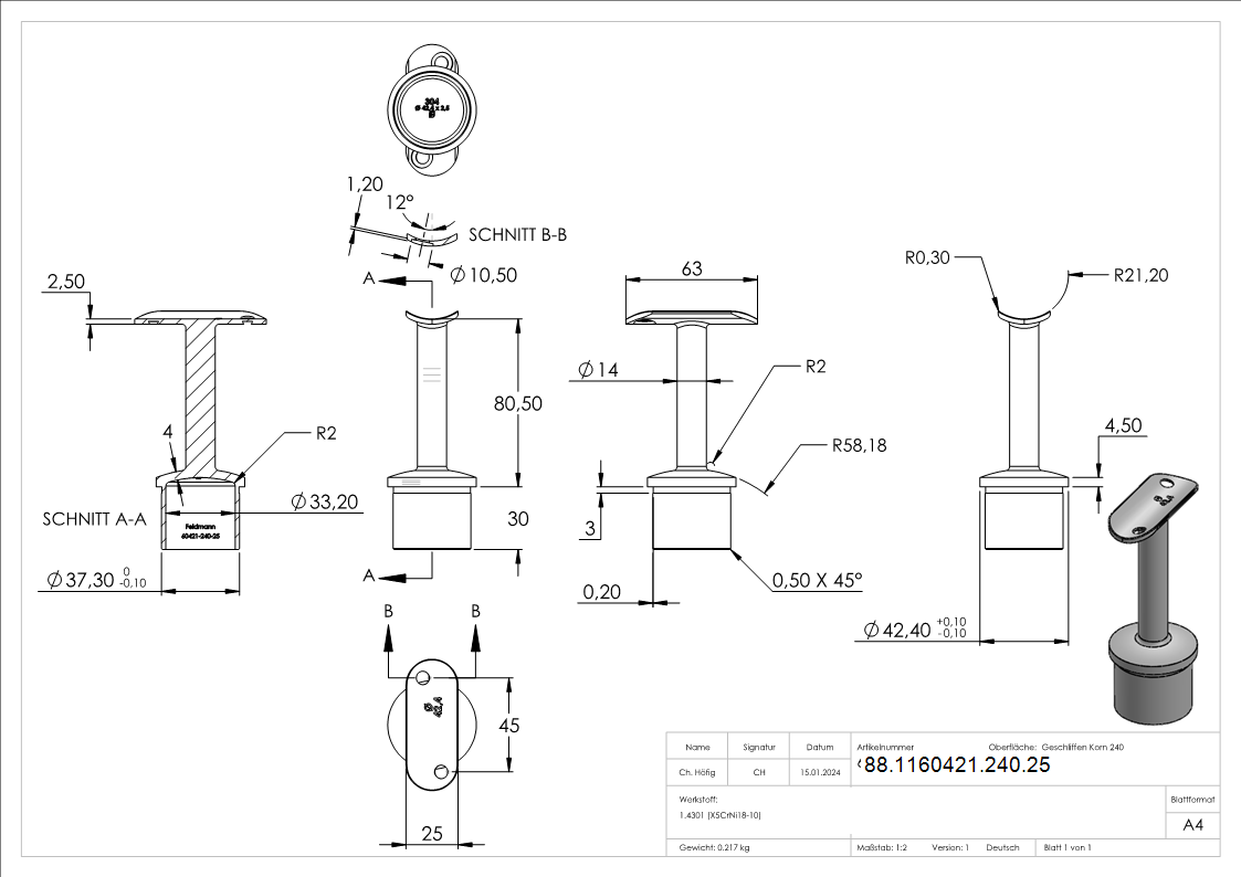Bouchon pour tube 42,4 x 2,5mm, plaque de retenue : 42,4 mm