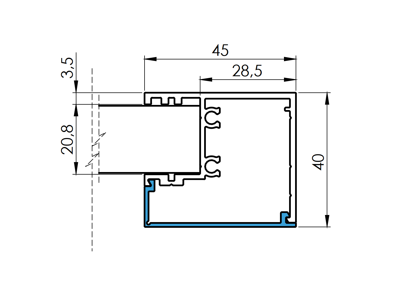 Zaunabdeckleiste Aluminium 45x14 mm 6000 mm fuer 1-8 mm Paneele Anthrazit Click-lock-89.FGAF45X146000R7016
