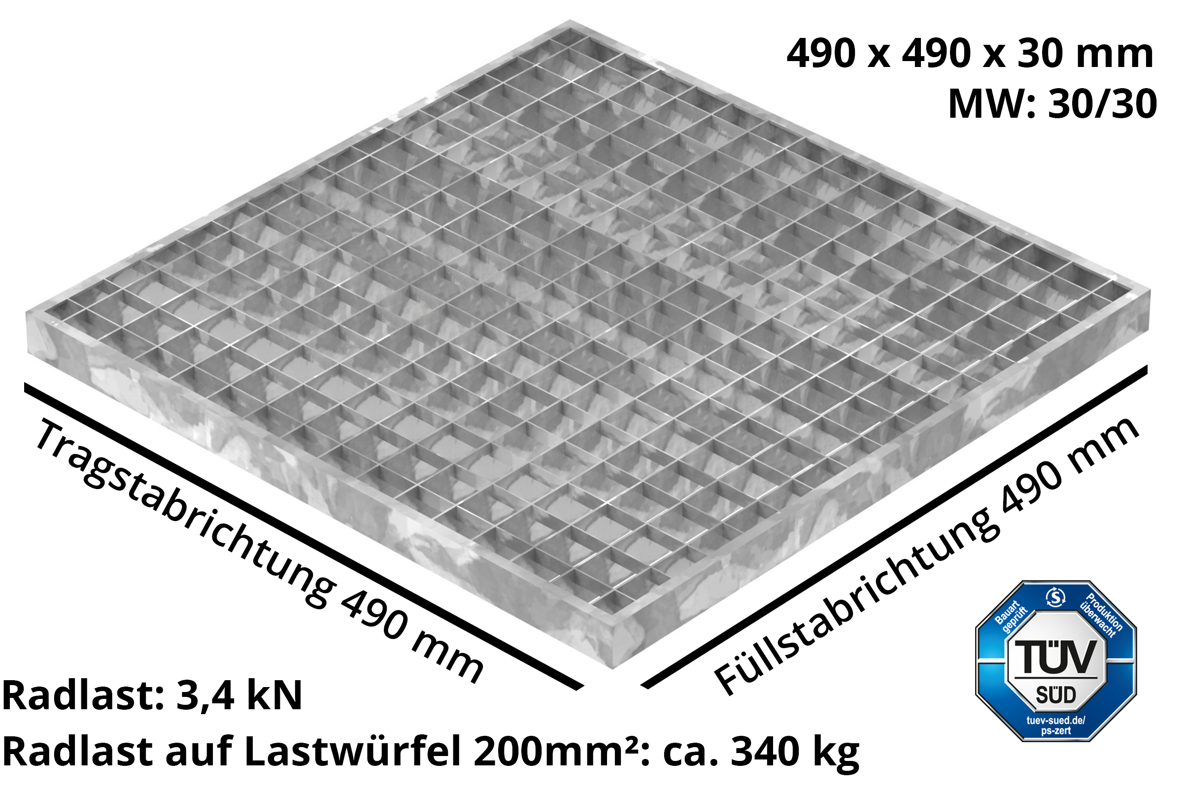 Garagen-Gitterrost - Masse-  490x490x30 mm 30-30 mm - aus S235JR -St37-2- im Vollbad feuerverzinkt-23-49493030.7
