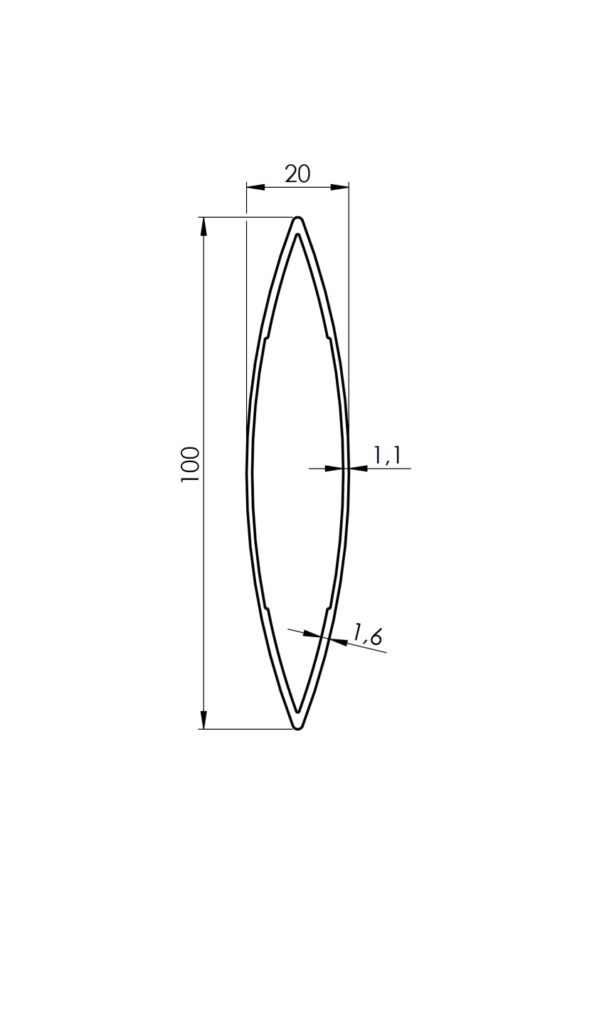 Zaunlamelle Aluminium oval 20x100 mm 6000 mm roh-89-11FGO20X1006000N-A.4