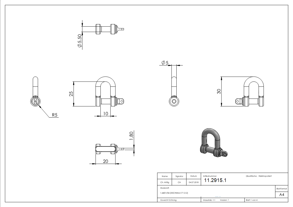 Schaekel - fuer Seil Ø- 5 mm - V4A-11-2915.1