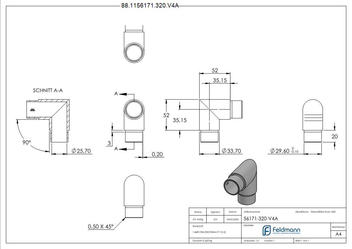 Eckbogen 90° V4A fuer Rohr Ø 33-7 x 2-0 mm zum Stecken-88-1156171-320.V4A
