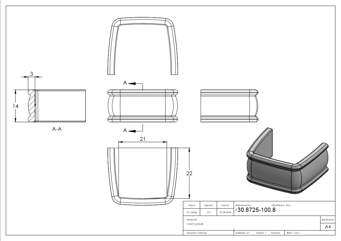 Bund - 100 Stueck - Material- 14x3 mm - Innenmass- 21x22 mm - Stahl -Roh- S235JR-30-6725-100.8