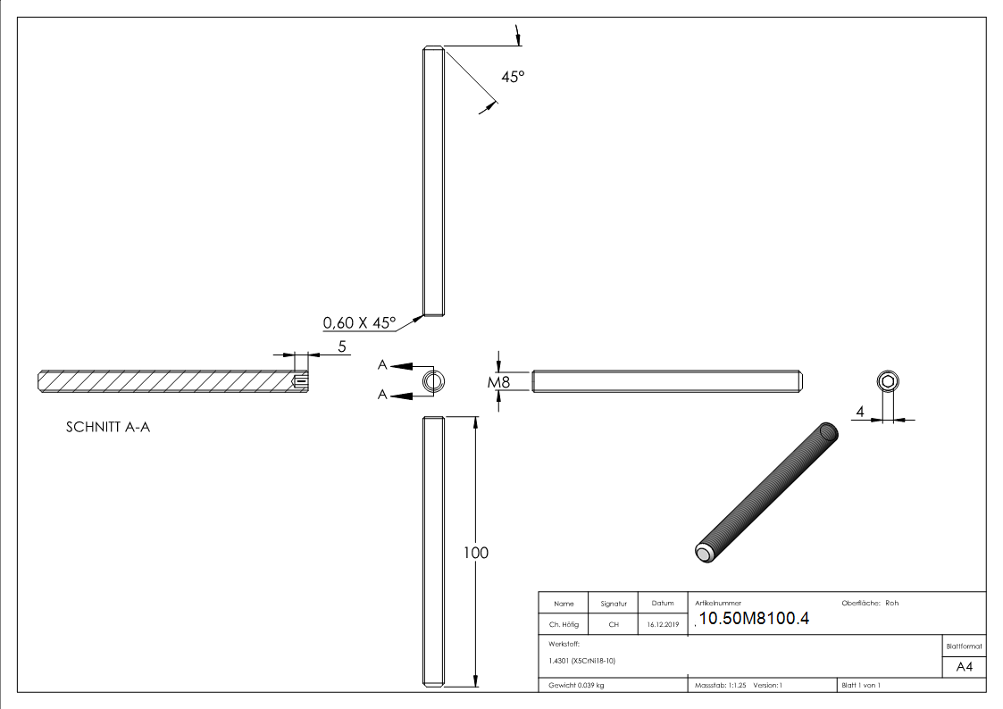 Gewindestift M8 x 100 mm- V2A-10-50M8100.4