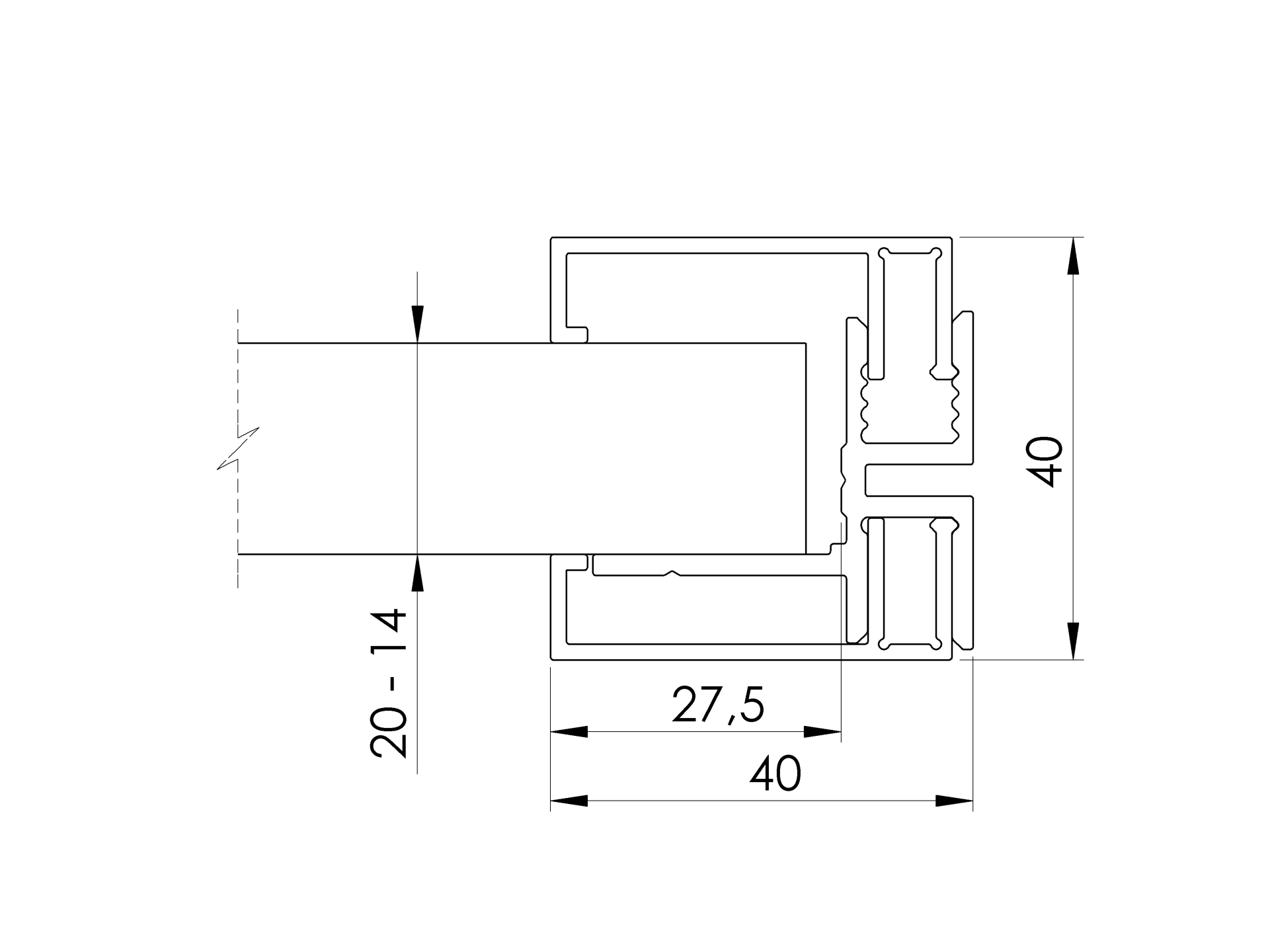 Zaunadapter Aluminium 6000 mm fuer Fuellungen 14-20 mm Natur-89-11FGAS20X146000N-A.4